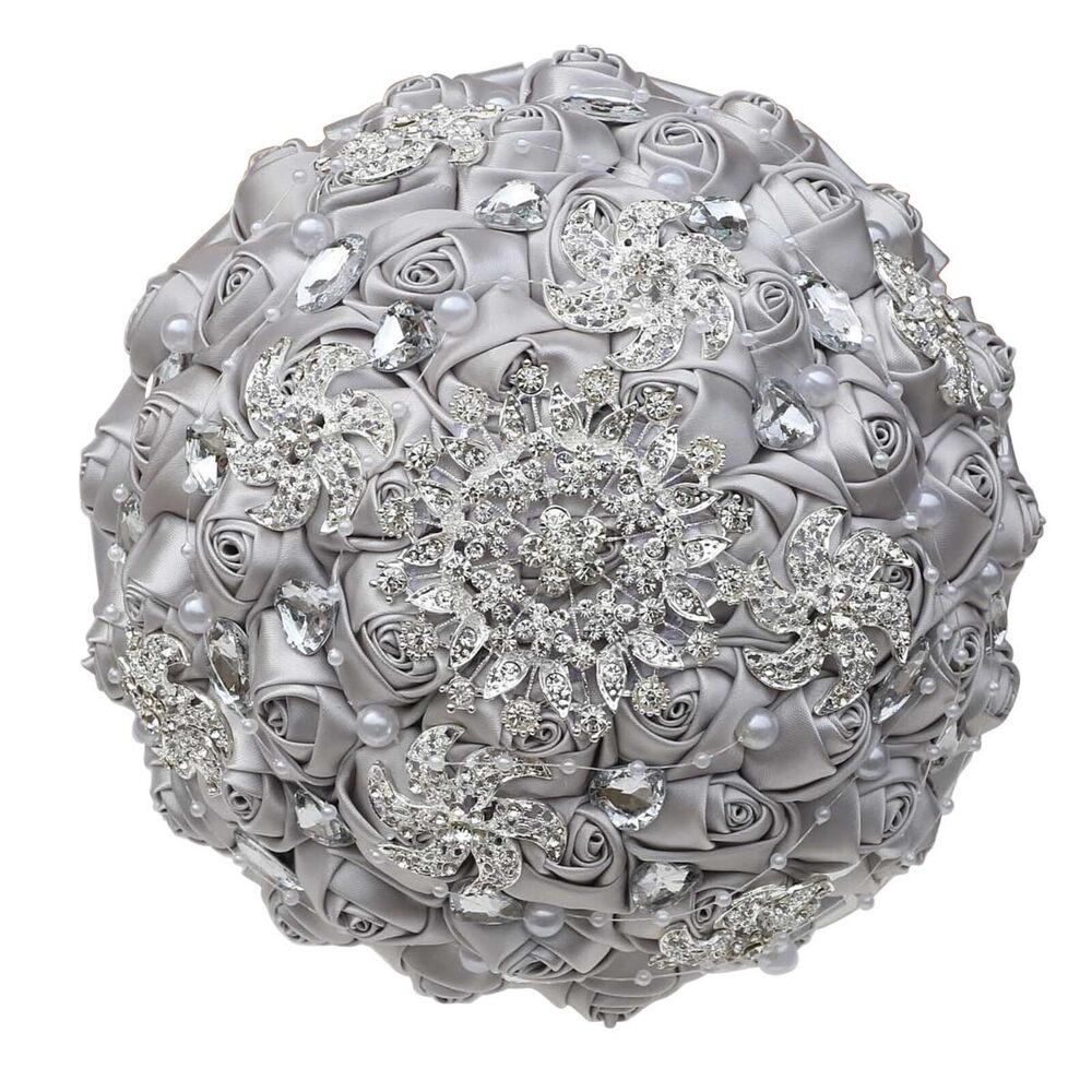 7709 Silver Bridal Wedding Bouquet Handmade Luxury Rhinestone Brooch Pearl